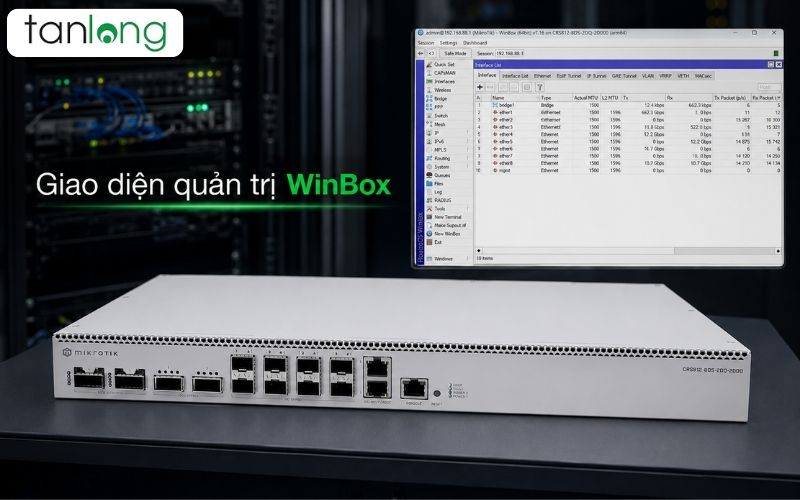 Mikrotik CRS812-8DS-2DQ-2DDQ-RM và giao diện quản trị WinBox