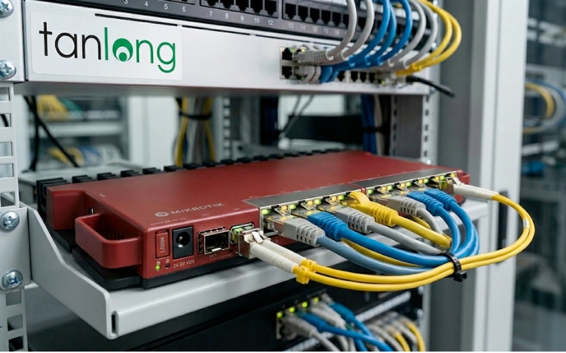 Các cổng kết nối trên Router MikroTik L009UiGS-RM khi đang vận hành