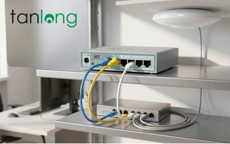 Sơ đồ mạng doanh nghiệp 100 người dùng sử dụng RB750Gr3 làm Router chính