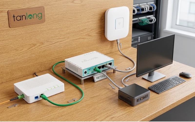 Sơ đồ kiến trúc mạng chuẩn SOHO sử dụng MikroTik RB750r2 điều phối