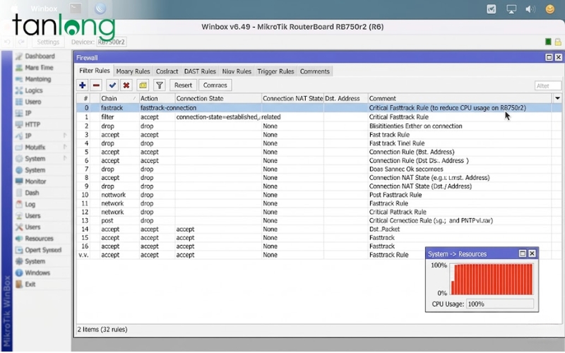 CÁCH KHẮC PHỤC CPU 100% RB750R2 TRIỆT ĐỂ CHO MẠNG ỔN ĐỊNH