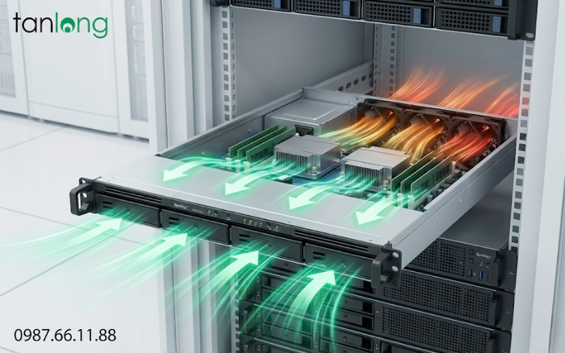 Luồng khí tản nhiệt bên trong NAS Synology RS1619xs+