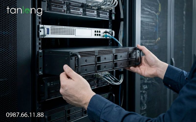 Lắp đặt thực tế NAS Synology RS2423+ trong tủ rack 2U