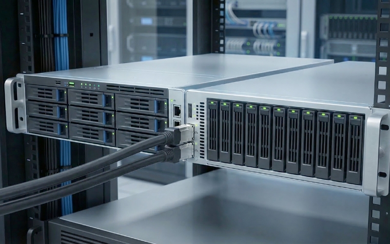 Sơ đồ kiến trúc kết nối Nas Synology RX1217 với máy chủ chính