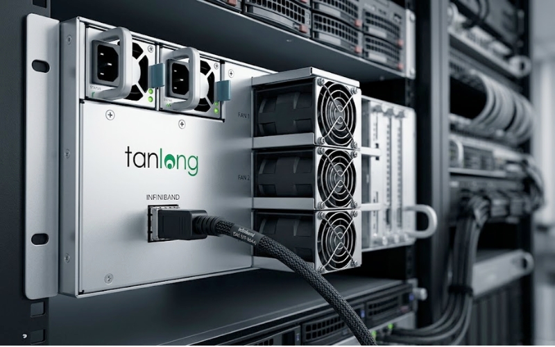 Chi tiết mặt sau và cổng kết nối Infiniband trên Nas Synology RX1217