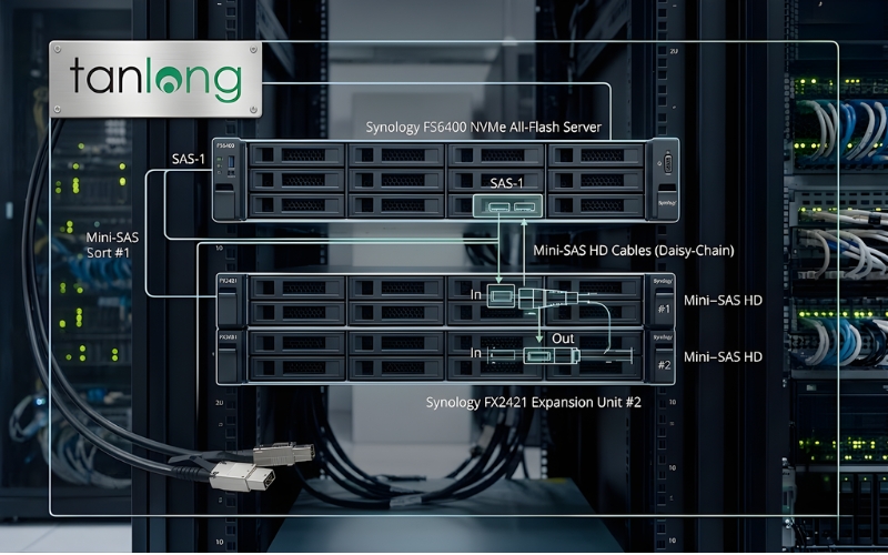 Sơ đồ kết nối mở rộng Synology FX2421 qua cổng SAS