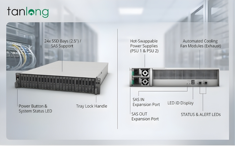 Thiết kế phần cứng 24 khay SSD của thiết bị Synology FX2421