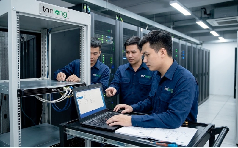 Đội ngũ kỹ sư TÂN LONG đang triển khai Synology RS1626xs+ cho khách hàng