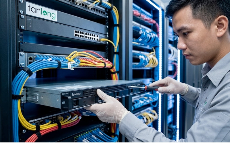 Kỹ sư Tân Long triển khai lắp đặt Synology RS3626xs cho khách hàng