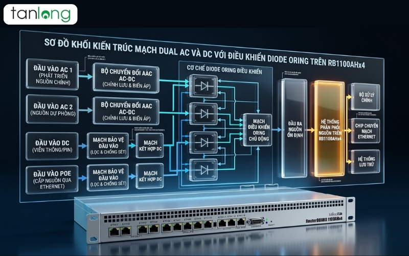 NGUỒN KÉP REDUNDANCY CHO RB1100AHX4: PHÂN TÍCH FAILOVER TỰ ĐỘNG 0MS, BẢO VỆ HỆ THỐNG 24/7