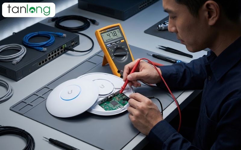 Đo điện áp vdrop hệ thống unifi u6 pro mất kết nối poe